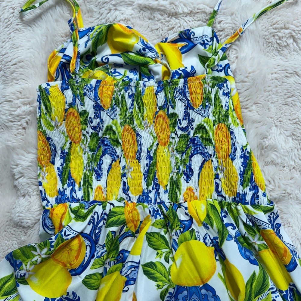 NWOT! SHEIN Southern Italian/Sicilian Style Lemon and Floral Print Dress - Picture 3 of 5